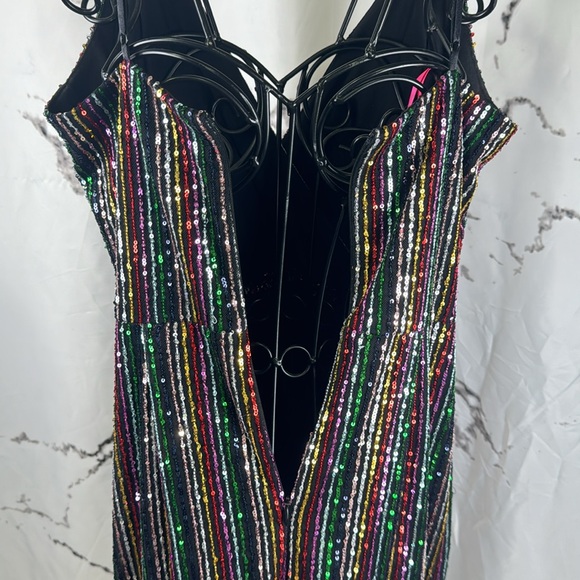 Betsey Johnson Sequin Striped Dress Wrap Rainbow Cocktail Party Spaghetti Strap - Picture 7 of 12